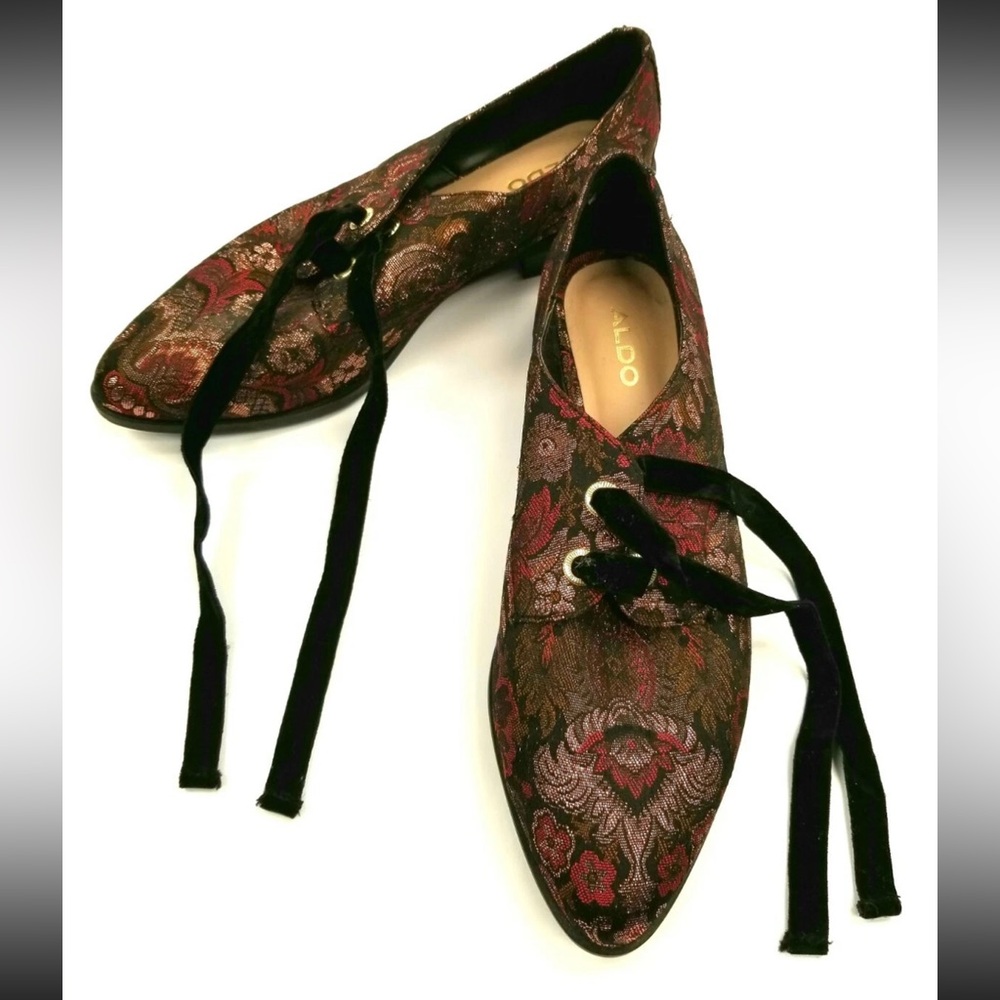Aldo Women's Floral Lace-Up Shoes - Red and Black Embroidered - Picture 6 of 6